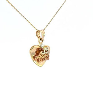 10K Real Gold Tricolor 15 Anos Heart CZ Small Charm with Box Chain