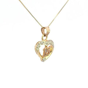 10K Real Gold Tricolor "15" Heart CZ Small Charm with Box Chain