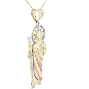 10K Real Gold Tri Color Saint Jude Charm with Box Chain