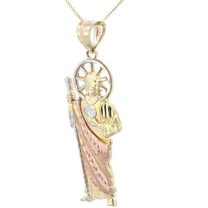10K Real Gold Tri Color Saint Jude Charm with Box Chain