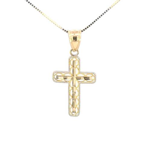 10K Real Gold Two-Tone DC Cross Small Reversible Charm with Box Chain