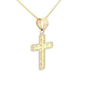 10K Real Gold Two-Tone DC Cross Small Reversible Charm with Box Chain