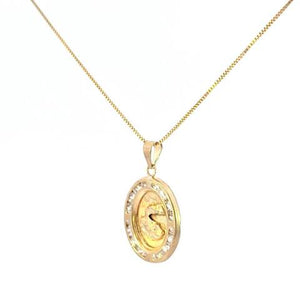 10K Real Gold Tri-Color Oval Baptism CZ Small Charm with Box Chain