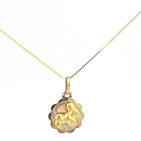 10K Real Gold Tricolor Round Baptism Fancy Charm with Box Chain