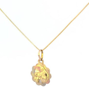 10K Real Gold Tricolor Round Baptism Fancy Charm with Box Chain