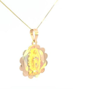 10K Real Gold Tricolor Flower Mother Mary Medium Charm with Box Chain