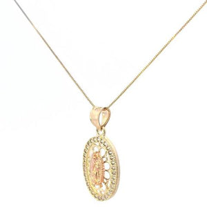 10K Real Two-Tone Oval CZ Mother Mary Fancy Charm with Box Chain