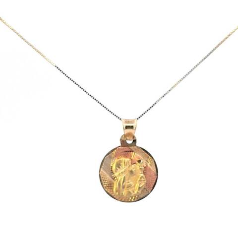 10K Real Gold Tri Color Round Baptism Small Charm with Box Chain