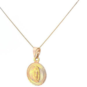 10K Real Gold Tri Color Round Mother Mary Small Charm with Box Chain