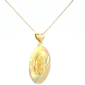 10K Real Gold TriColor Mother Mary Oval Small Charm with Box Chain