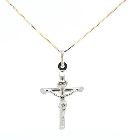10K Real White Gold "INRI" Jesus Cross Charm with Box Chain