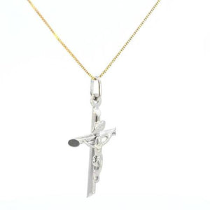 10K Real White Gold "INRI" Jesus Cross Charm with Box Chain