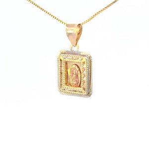 10K Real Gold Tri Color Square CZ Mother Mary Small Charm with Box Chain