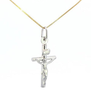 10K Real White Gold "INRI" Jesus Cross Small Charm with Box Chain