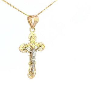 10K Real Gold Two-tone Jesus Crucifix Cross Charm with Box Chain