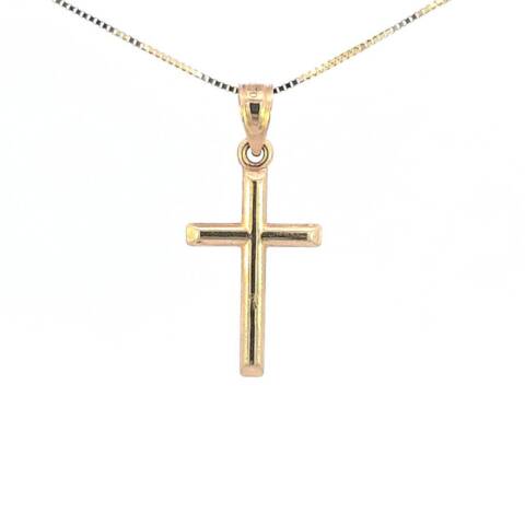 10K Real Gold Tube Cross Small Charm with Box Chain
