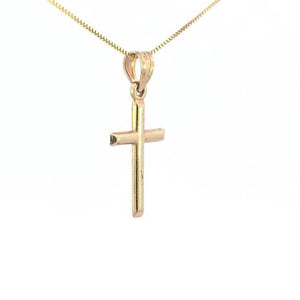 10K Real Gold Tube Cross Small Charm with Box Chain