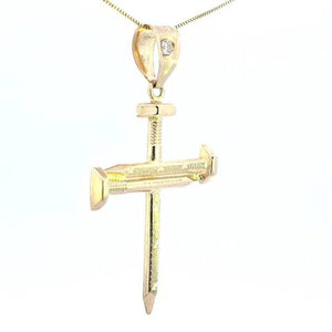 10K Real Gold Two-Tone Nail Cross CZ Charm with Box Chain