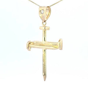 10K Real Gold Two-Tone Nail Cross CZ Charm with Box Chain