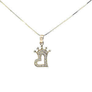 10K Solid Real Gold Valentine Cz Heart with Crown Charm/Pendant with Box Chain
