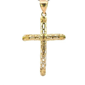 10K Real Gold Two-Tone Crucifix Tubing Cross Big Charm with Box Chain