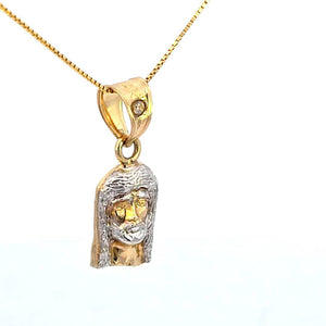 10K Real Two Tone Gold CZ Small Jesus Face Charm with Box Chain
