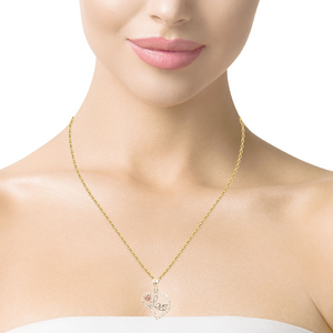 10K Solid Real Gold Valentine Heart with Love & Flower Charm/Pendant with Box Chain