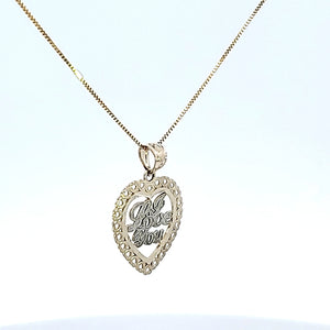 10K Solid Real Gold Valentine Two Tone Heart with I Love You Charm/Pendant with Box Chain