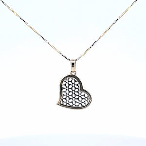 10K Solid Real Gold Two Tone Filigree Heart Charm/Pendant with Box Chain
