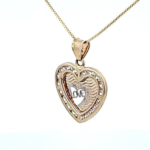 10k Real Gold Tri Color CZ Love Heart Charm/Pendant with Box Chain