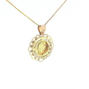 10K Real Yellow Gold CZ Mother Mary Big Charm with Box Chain