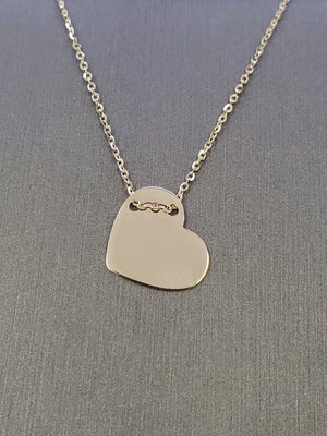 14K Solid Yellow Gold Heart Charm Cable Link Necklace