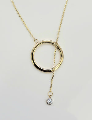 14K Solid Yellow Gold Circle Charm Cable Link Necklace