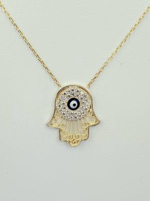 925 Sterling Silver Gold Hamsa Evil Eye Cz Charm Necklace 18"