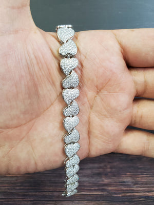 925 Solid Sterling Silver Heart Shape Cz Bracelet 7"