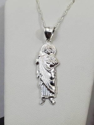 925 Sterling Silver Saint Jude Pendant Charm with Singapore Chain (Made in Italy)
