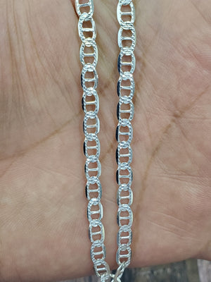 925 Sterling Silver (Made in Italy) Marina Link Pave Chain