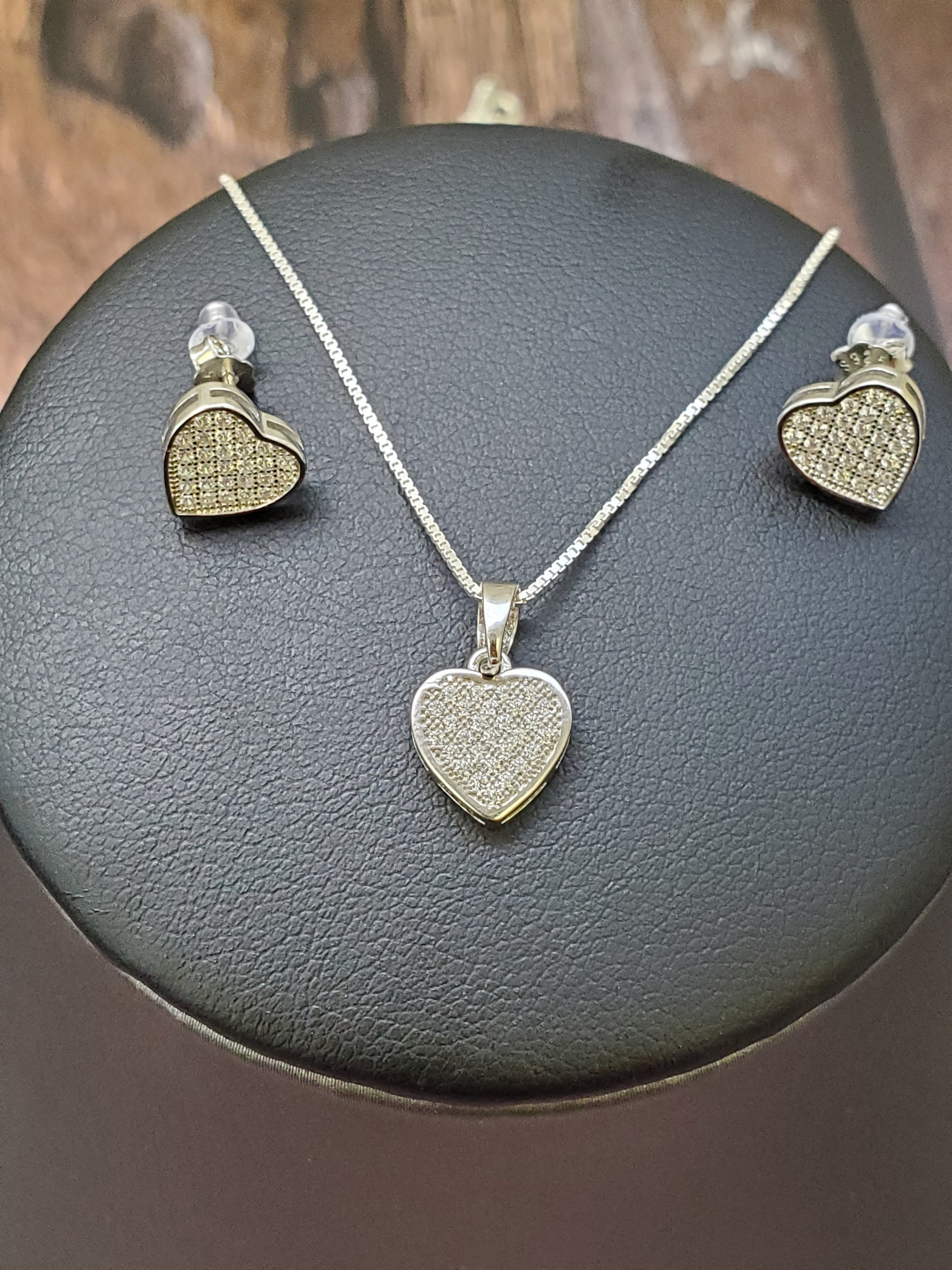 925 Sterling Silver (Made in Italy) Necklace set with Box Chain Heart Earring Heart Pendant For Women