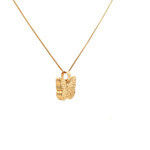 10K Real Gold Puffed Butterfly Charm With Box Chain