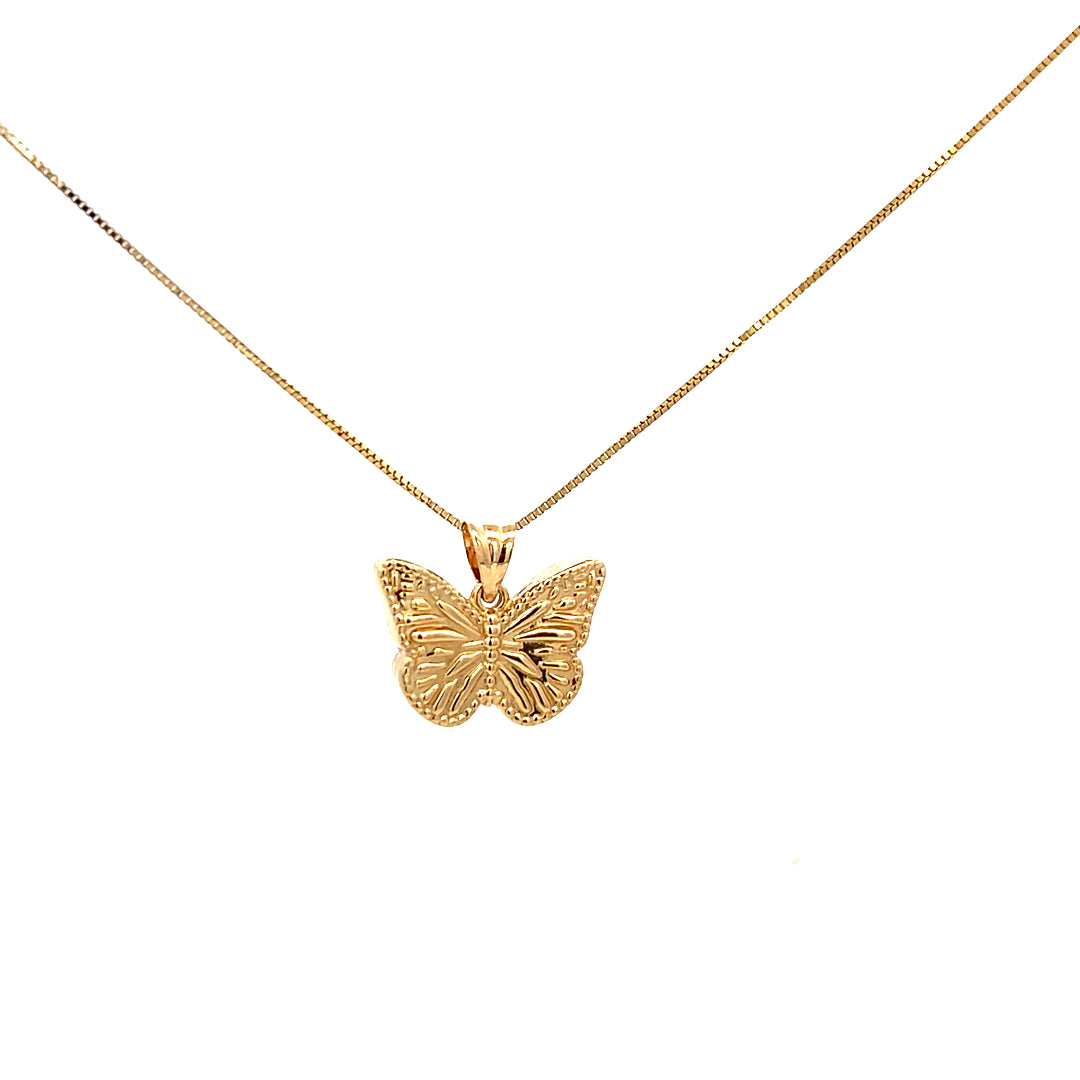 10K Real Gold Puffed Butterfly Charm With Box Chain