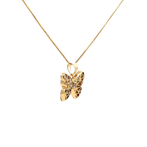 10K Real Gold CZ Puffed Butterfly Charm With Box Chain