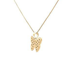 10K Real Gold CZ Puffed Butterfly Charm With Box Chain