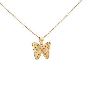 10K Real Gold CZ Puffed Butterfly Charm With Box Chain