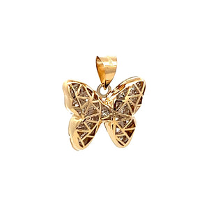 10K Real Gold CZ Puffed Butterfly Charm With Box Chain