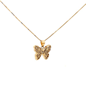 10K Real Gold CZ Puffed Butterfly Charm With Box Chain
