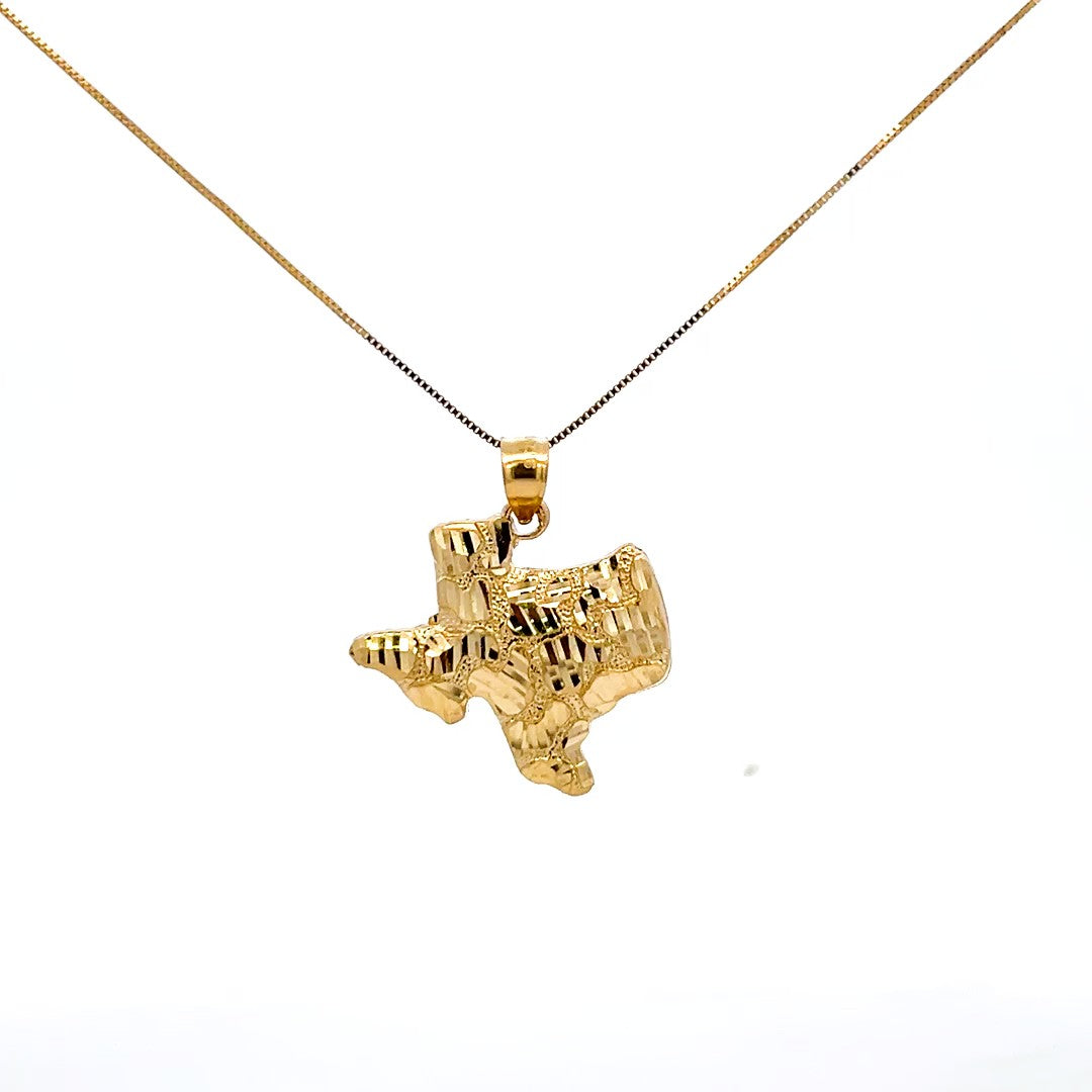 10K Real Gold Nugget Texas Map Charm with Box Chain
