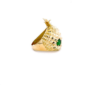 10K Real Gold Pineapple Skull with Green CZ Ring