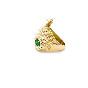10K Real Gold Pineapple Skull with Green CZ Ring