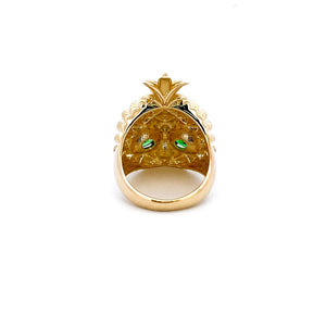 10K Real Gold Pineapple Skull with Green CZ Ring
