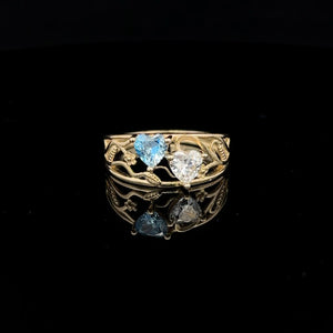 10K Real Gold 2 Hearts Leave Design CZ Ring